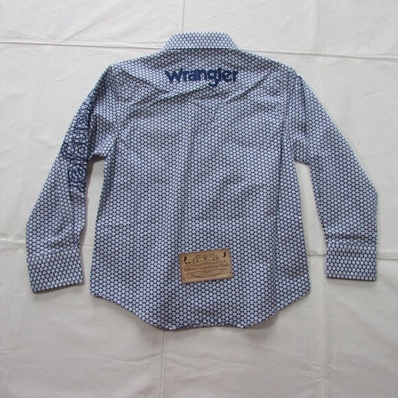 Wrangler Men's Long Logo Sleeve Geo Print Snap Western Shirt Blue/White - Picture 3 of 3